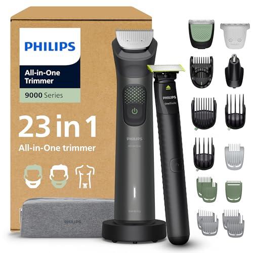 41% DESCUENTO Philips Recortadora todo en uno de 23 en 1 Serie 9000 + OneBlade   Afeitadora y cortapelos hombre para rostro, cabeza y cuerpo, 27 longitudes (0,2 20 mm), recargable, MG9561/30