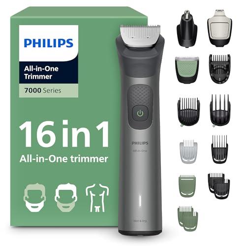 22% DESCUENTO Philips Recortadora todo en uno de 16 en 1 Serie 7000   Afeitadora y cortapelos hombre para rostro, cabeza y cuerpo, cuchillas de acero autoafilables, 21 longitudes, recargable, MG7931/15