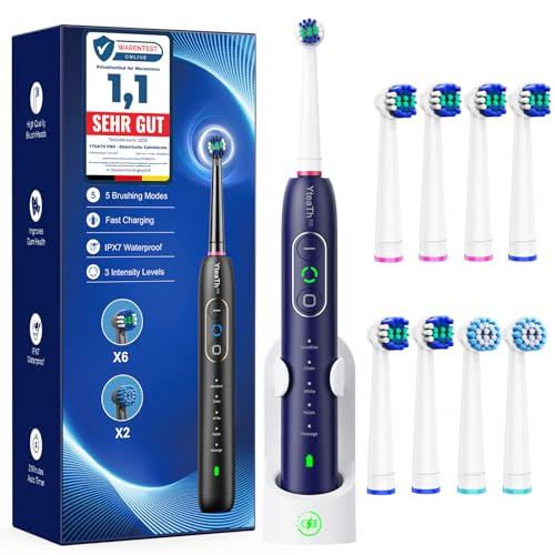Cepillo de Dientes Eléctrico de Rotación para Blanqueador Dental   Cepillo Eléctrico Adultos 3 Intensidades, 5 Modos, 8 Cabezales, IPX7 Impermeable, Cepillo Dientes Electrico Viaje Recargable, Azul