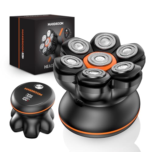 24% DESCUENTO MAXGROOM Afeitadora Cabeza Hombre, Maquina Afeitar Hombre, Afeitadora para Calva en Seco y Húmedo, Batería de Larga Duración, 7 Cabezales, Magnético, 100% impermeable, Color Negro