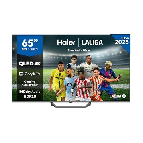 32% DESCUENTO Haier QLED 4K UHD H65S81FUX   65″, Smart TV, Google TV, Dolby Audio, HDR 10, Smart Remote Control, Google Assistant, Bluetooth 5.1, 120Hz Gaming, USB 2.0, DBX TV, HDMI 2.1 x 4, Sin Marcos, 2025