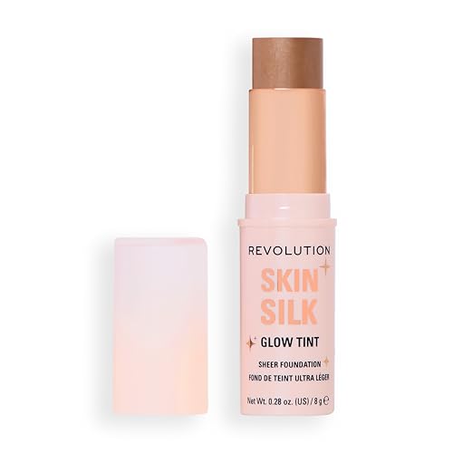 31% DESCUENTO Revolution Skin Silk Glow Tint Barra de Base Ligera – Piel Radiante, Disimula Imperfecciones y Suaviza Líneas Finas, Tono Tan Cool, 8g