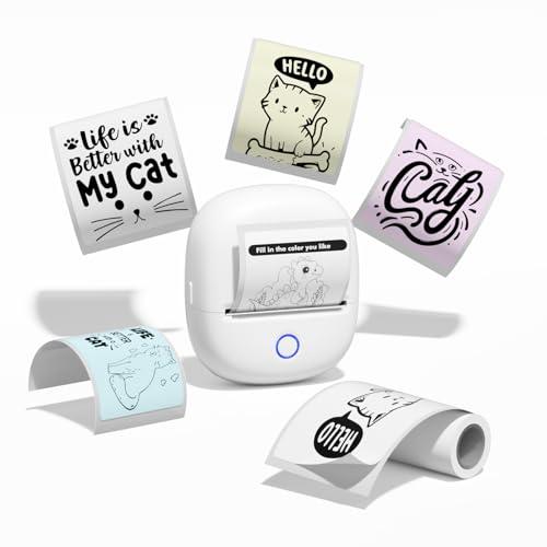 Bisofice C2 Mini impresora para smartphone con 11 rollos de papel de impresora, mini impresora de fotos Bluetooth, impresora de etiquetas autoadhesiva para notas de estudio, bricolaje, diario