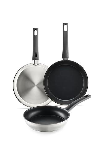 37% DESCUENTO BRA Antistick Inox | Set 3 sartenes 18/22/26 cm, aluminio forjado reciclado con antiadherente de titanio y superficie MetalTec, aptas para todo tipo de cocinas, incluida inducción