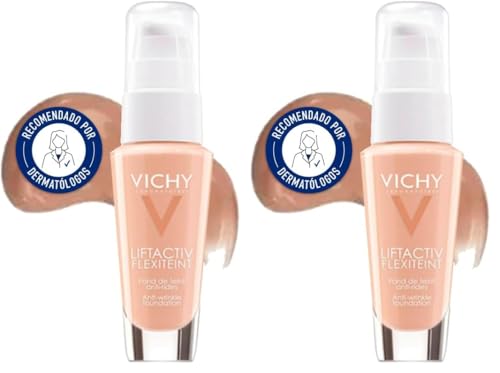 32% DESCUENTO Vichy Base de Maquillaje Líquida Antiarrugas, Tez Uniforme y Radiante, Reduce las Arrugas, Con Efecto Lifting, Para Pieles Maduras, Liftactiv Flexiteint, Tono: 45 Gold, 30 ml (Paquete de 2)
