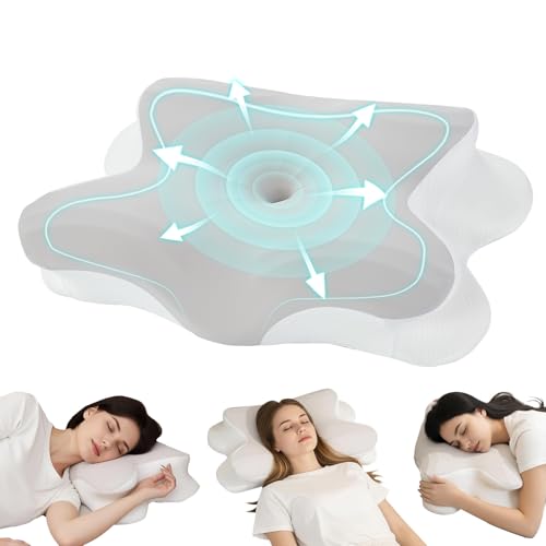 LOVPIS Almohada Cervicales y Cuello, Almohada Cervical de Espuma Viscoelástica, Almohada Ergonómica Almohada Ortopedica para Dormir de Lado, Boca Arriba y Boca Abajo, 60x41x9/13cm