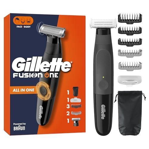 27% DESCUENTO Gillette Fusion One Recortadora De Barba Y Afeitadora Corporal, Barbero Todo En Uno Para Cara Y Cuerpo, Cabezal Pivotante, 4 Peines, Funda, Resistente Al Agua, Inalámbrica, 45 Min De Uso