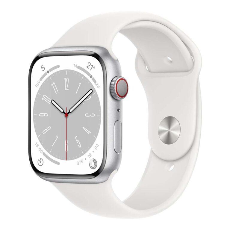 Apple Watch Series 8 GPS + Cellular 45mm con caja de aluminio en plata y correa deportiva blanca (Reacondicionado Grado C) · Apple · El Corte Inglés