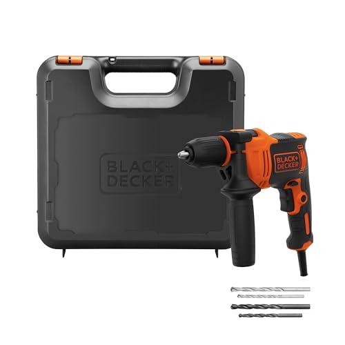 BUENA OFERTA 23% DESCUENTO BLACK+DECKER 710W Taladro percutor con cable de alto rendimiento, 0 2800 RPM, con 4 brocas y caja de kits, BEH710K QS