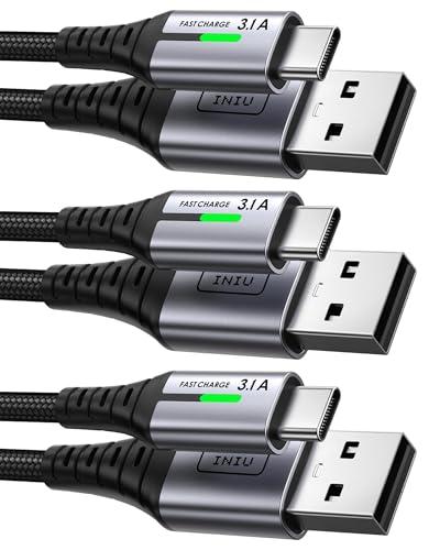INIU Cable USB C, [3 Pack 3.1A] Cable Trenzado Nilón de Carga Rápida QC3.0 Cable USB Tipo C, [2m+2m+0,5m] Cable Sincronización de Datos para iPhone 17 16 Samsung S25 Google 10 Switch 2, Xiaomi Redmi