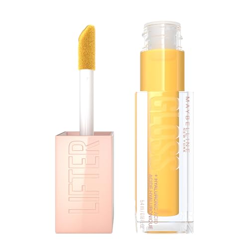 38% DESCUENTO Maybelline New York, Lifter Gloss, Hidratante y Efecto Voluminizador, Cobertura Perfecta, con Ácido Hialurónico, Aplicador XXL para Labios Definidos, Tono Honey 026, 5.4ml