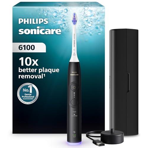 36% DESCUENTO Philips Sonicare 6100 cepillo dental eléctrico, sónico, 2 modos de cepillado, 3 niveles de intensidad, alerta de presión, EasyStart, SmarTimer, negro, HX7401/07 [Nueva Tecnología]