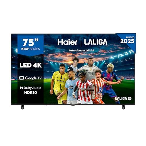 Haier Direct LED 4K UHD H75K85FUX 75 Pulgadas, Smart TV, Google TV, Dolby Audio, HDR 10, Smart Remote Control, Google Assistant, Bluetooth 5.1, DBX TV, HDMI 2.1 x 4, Sin Marcos, 2025