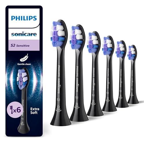 Philips Sonicare S2 Sensitive, pack de 6 cabezales para cepillo eléctrico, negro, HX6056/88
