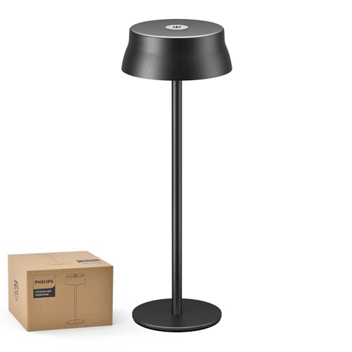PHILIPS   Lámpara de mesa inalámbrica, escritorio LED portátil para exterior, alimentada por batería recargable, 2 alturas ajustables, control táctil y 3 colores con atenuación continua, impermeable