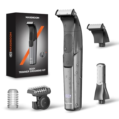 43% DESCUENTO MAXGROOM Afeitadora Corporal Masculina 2 en 1, Depiladora Corporal Hombre con Peine Ajustable para Cuerpo y Zona Intima, en Seco y Húmedo, Pantalla LED y Recargable Tipo C, Negro