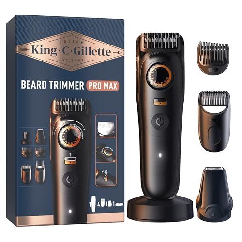 33% DESCUENTO King C. Gillette Recortadora De Barba Hombre PRO MAX, Cortapelos 4 en 1 Con 40 Longitudes, 6 Accesorios, Cargador y Funda, Máquina De Cortar Pelo Inalámbrica Con Hoja Afilada De Por Vida