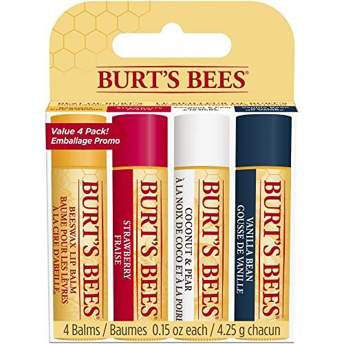 59% DESCUENTO Burt’s Bees Paquete múltiple de bálsamo labial, cera de abejas, fresa, coco y pera, vainilla, Best of Burt’s, 4 x 4.25 gramos