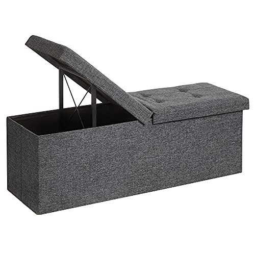 36% DESCUENTO SONGMICS Puff Almancenaje, Banco Almacenaje Plegble, 38 x 110 x 38, Tapa Abatible, Taburete con Reposapiés, Carga de 300 kg, para Entrada Sala de Estar, Dormitorio, Gris Pizarra LSF76GYZ
