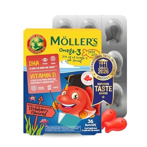 32% DESCUENTO Moller’s ® | Omega 3 para niños | Omega 3 Cápsulas de Aceite de Pescado con Ácidos Grasos Omega 3 | Con DHA y EPA, Sin Gluten, Sin Lactosa, Sin Azucares Añadidos | Fresa | 36 Uds