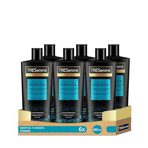 36% DESCUENTO TRESemmé Champú Hidrata & Purifica para pelo graso con Ácido Hialurónico y Arcilla Blanca, limpia e hidrata   Pack de 6 x 685ml