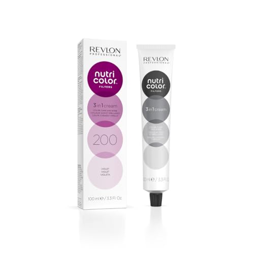 40% DESCUENTO REVLON PROFESSIONAL Nutri Color Filters, Mascarilla de Coloración Temporal para el Pelo, Revive el Color del Cabello, Brillo y Coloración Intensa, Tinte Pelo Mujer Tono 200 Violeta, 100ml