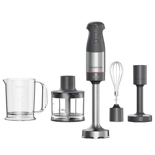 54% DESCUENTO Kenwood Triblade XL+ HBM60.307GY, Minipimer con 3 Cuchillas Antisalpicaduras, Picadora 500ml, Varillas Metal, Accesorio Pasapurés y Vaso Medidor Plástico sin BPA, Apto para Lavavajillas, 1000W, Gris