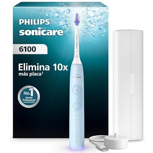 39% DESCUENTO Philips Sonicare 6100 cepillo dental eléctrico, sónico, 2 modos de cepillado, 3 niveles de intensidad, alerta de presión, EasyStart, SmarTimer, azul claro, HX7406/02 [Nueva Tecnología]