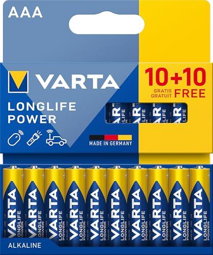 42% DESCUENTO VARTA Longlife Power   Pilas alcalinas AAA (20 Unidades, 1,5 V, Ideal para cámara Digital, Controlador, Monitor de presión Arterial Embalaje sin plástico)