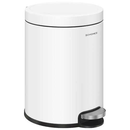 SONGMICS Cubo de Basura de Baño, 6 L, Cubo de Acero con Tapa de Cierre Suave, Cubo Interior, para Residuos, Dormitorio, Blanco Nube LTB016WZ02