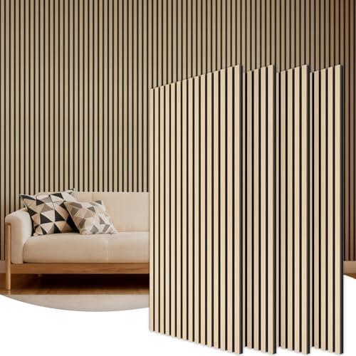 TONOR 4 Pack Paneles Acusticos Decorativos de Chapa de Madera, 120 x 60 2.88㎡, Panel para Pared Aislante Acustico en 3D, Palilleria pared Insonorizantes para el Salón, el Despacho, la Encimera, Roble