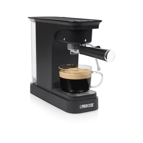 37% DESCUENTO Princess Espresso Machine, Bomba de 20 Bar, Depósito de Agua de 0,8 l, Para Café Molido y Cápsulas ESE, Diseño Compacto, Negro, 01.249421.01.001
