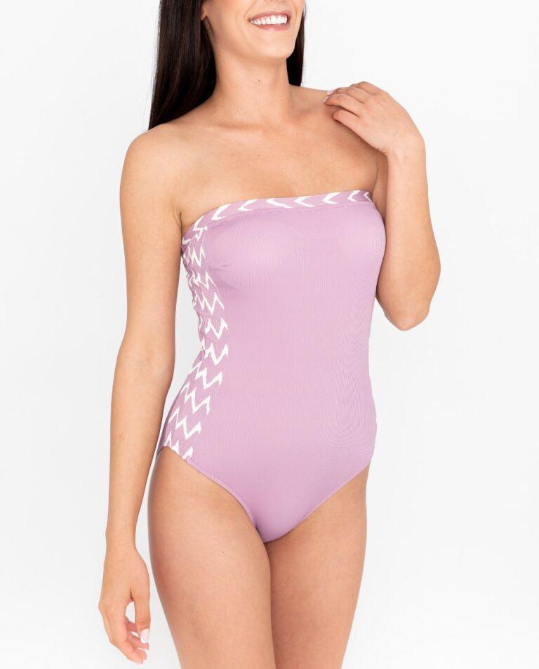 Bañador escote bañera en tejido otomán rosa y costado estampado — 18,00€ € -81%