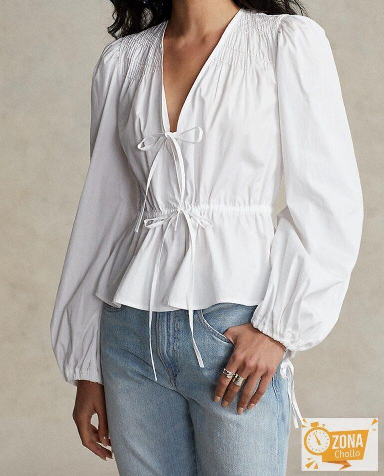 Camisa de mujer de algodón con manga abullonada — 89,00€ € -70%