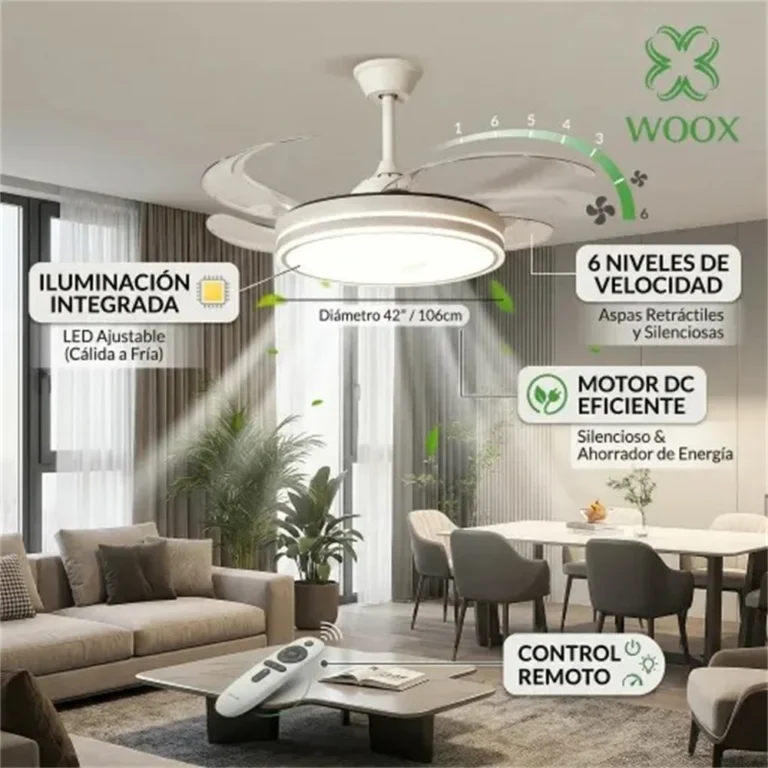 Ventilador de techo WOOX 42 pulgadas Retráctil 80 vatios 6 niveles… — 43.49 EUR €