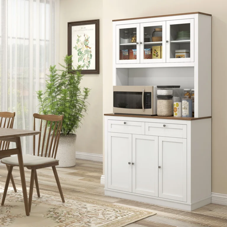 HOMCOM Alacena de Cocina con 3 Puertas de Vidrio 100x40x180 cm Blanco — 157.88 EUR €
