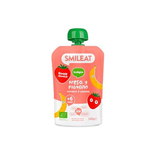 Postre lácteo infantil con puré de fresa y plátano Smileat bolsa 100 g — 1,53 €