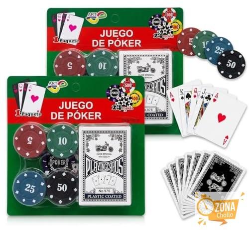 Mini Set de Póker Pack 2 Unidades 2 Barajas + 48 Fichas Total Set… — 6,59 €
