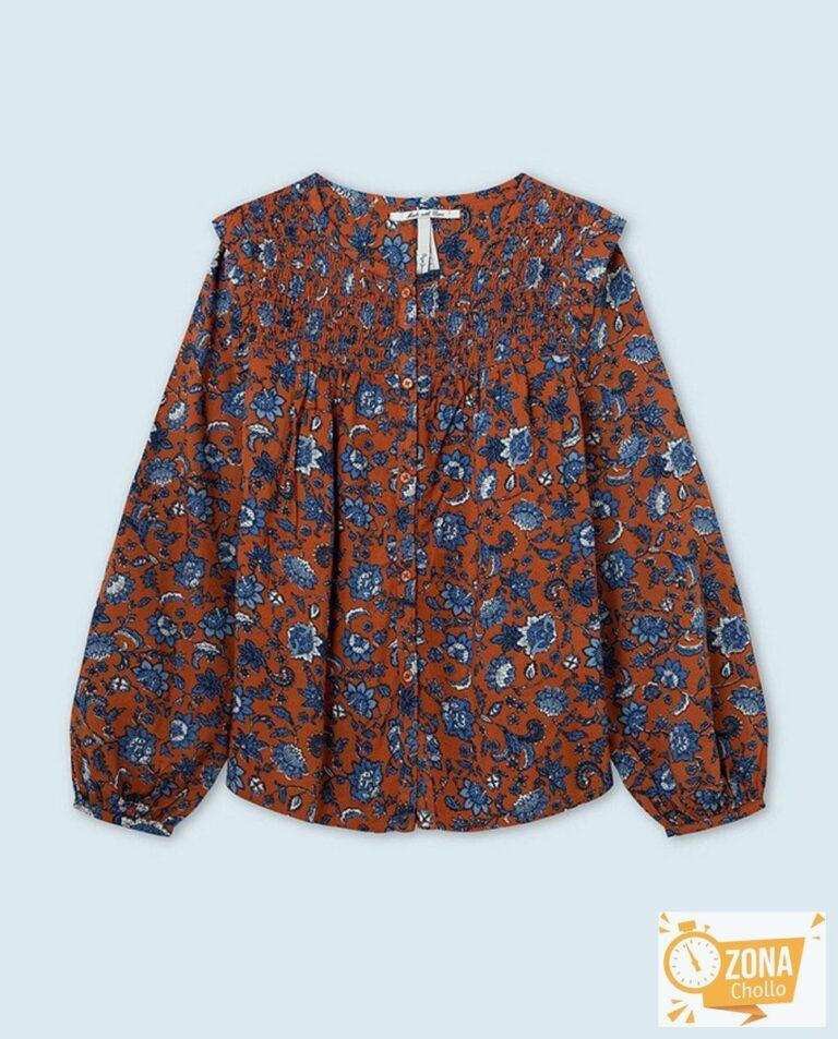 Blusa de niña corte boho con flores en tono teja — 11,00€ € -80%