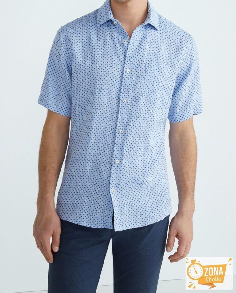 Camisa m/c miniflores lino c/bolsillo de hombre — 15,00€ € -81%