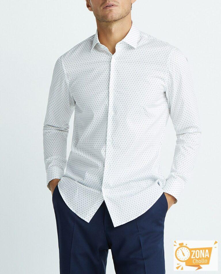 Camisa de hombre slim micro estampado blanca — 17,00€ € -81%