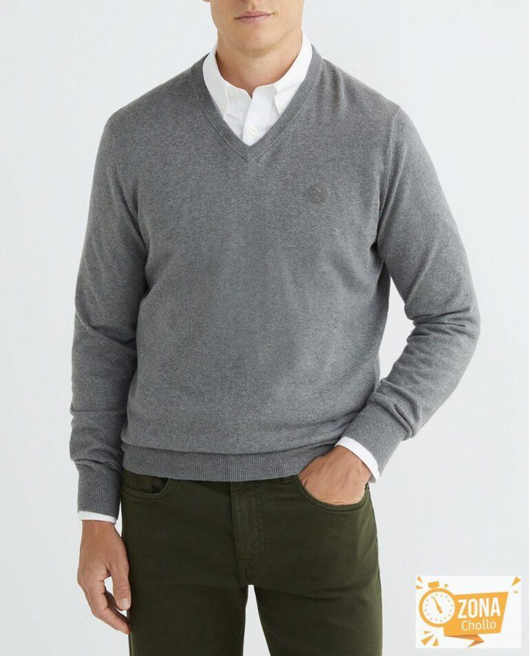 Jersey de hombre cuello pico algodón orgánico — 17,00€ € -81%
