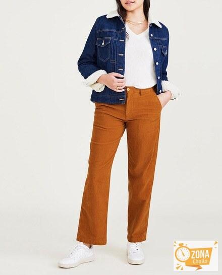 Pantalón chino de mujer de pana, con cintura alta y pierna ancha — 21,00€ € -81%