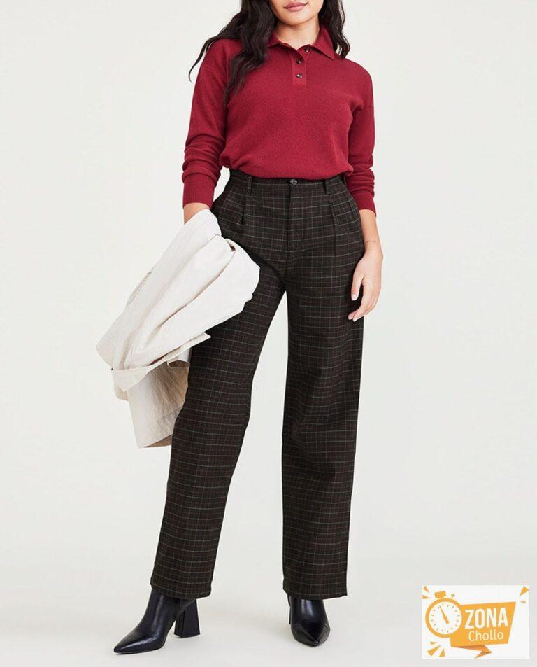 Pantalón chino de mujer con cintura alta, pierna ancha y pinzas — 23,00€ € -81%