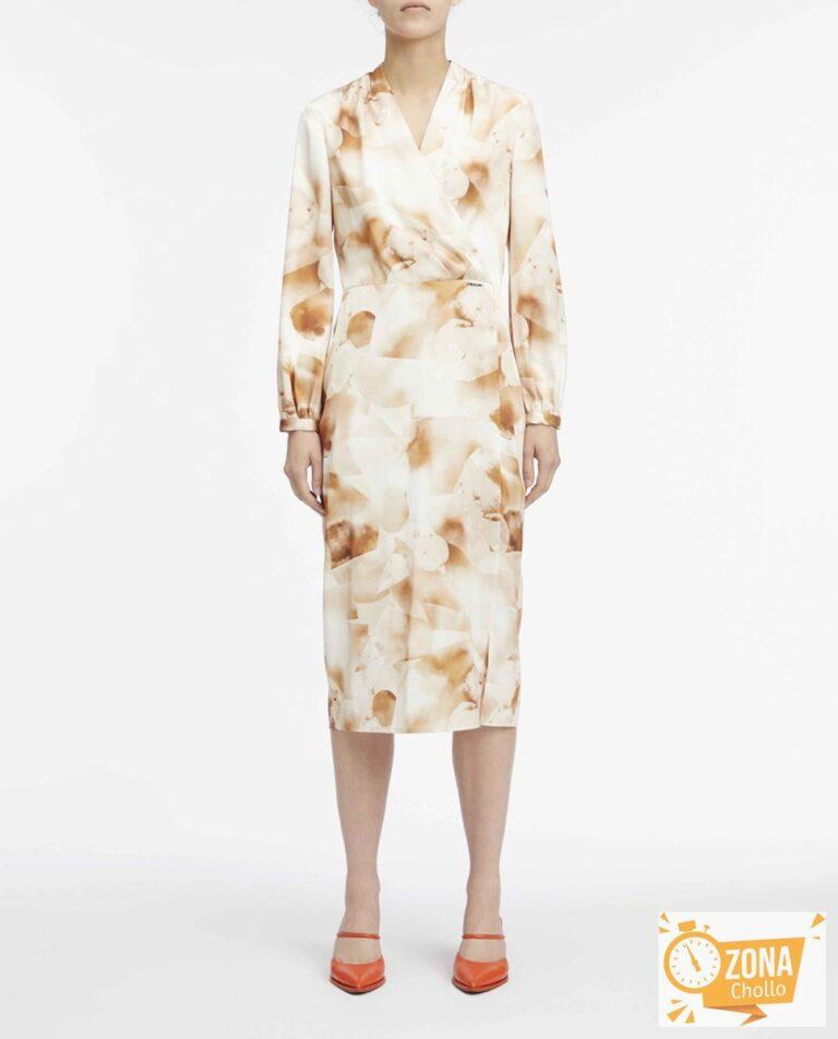 Vestido con estampado abstracto satinado de manga larga — 39,00€ € -80%