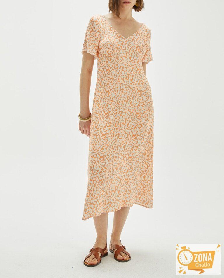 Vestido midi estampado bicolor con lazada en espalda de mujer — 14,00€ € -81%