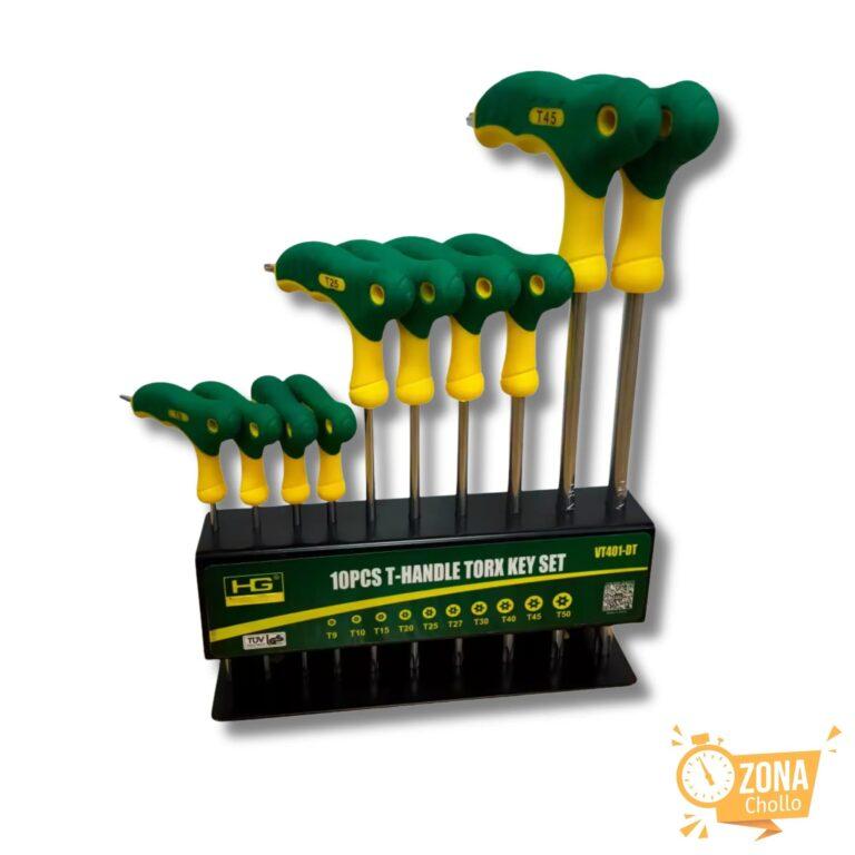 Juego de 10 llaves TORX con mango en T de goma ergonómica y soporte… — 17.61 EUR €