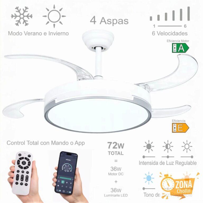 Ventilador de techo con luz LED 36W Blanco en 3 Temperaturas de Luz… — 31.90 EUR €