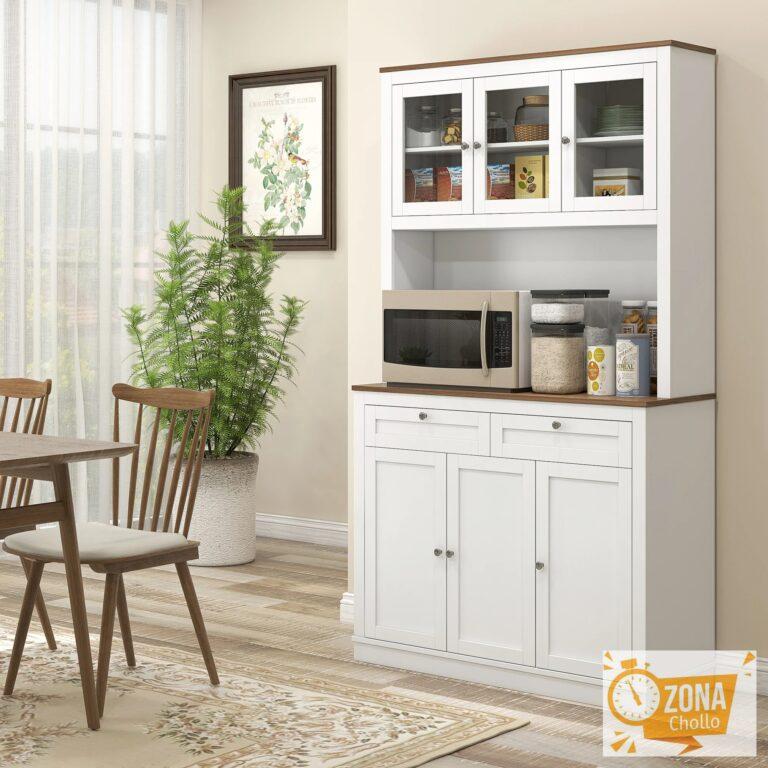 HOMCOM Alacena de Cocina con 3 Puertas de Vidrio 100x40x180 cm Blanco — 227,51 €