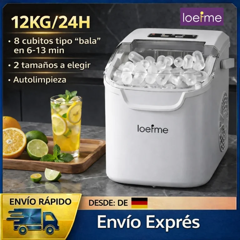 LOEFME Máquina de Hielo Portátil 12kg/24h 8 Cubitos en 6-13 Min